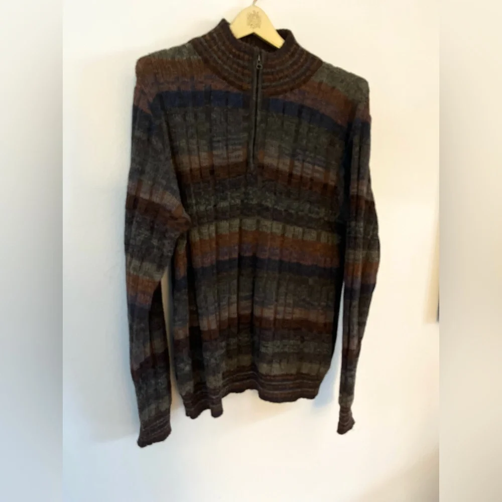 Novica Peruvian Quarter Zip Front 100% Alpaca Traveler Stripe Sweater Med